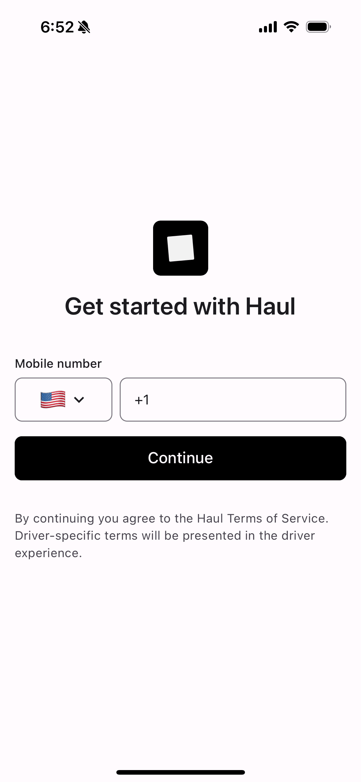 Step 1: Phone number entry screen